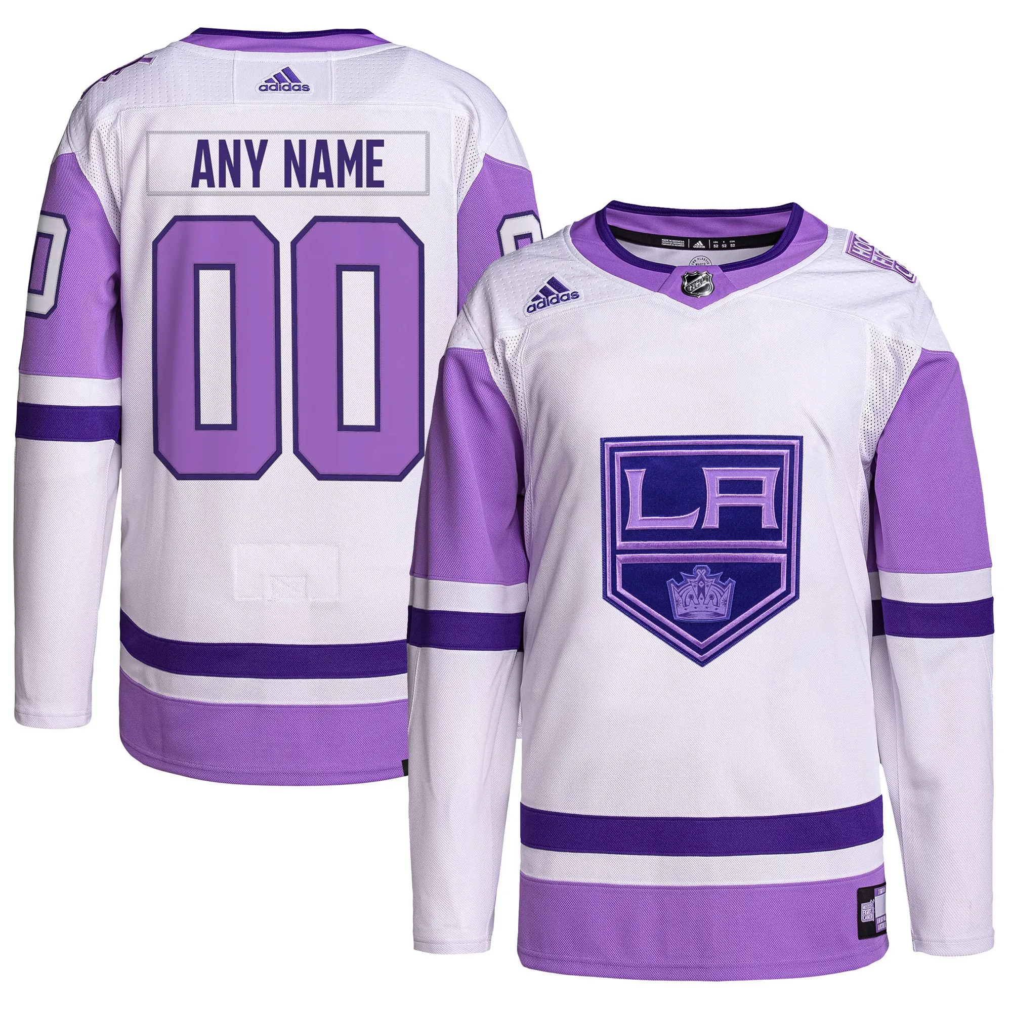 Los Angeles Kings adidas Hockey Fights Cancer Primegreen Authentic Custom Jersey - White-Purple