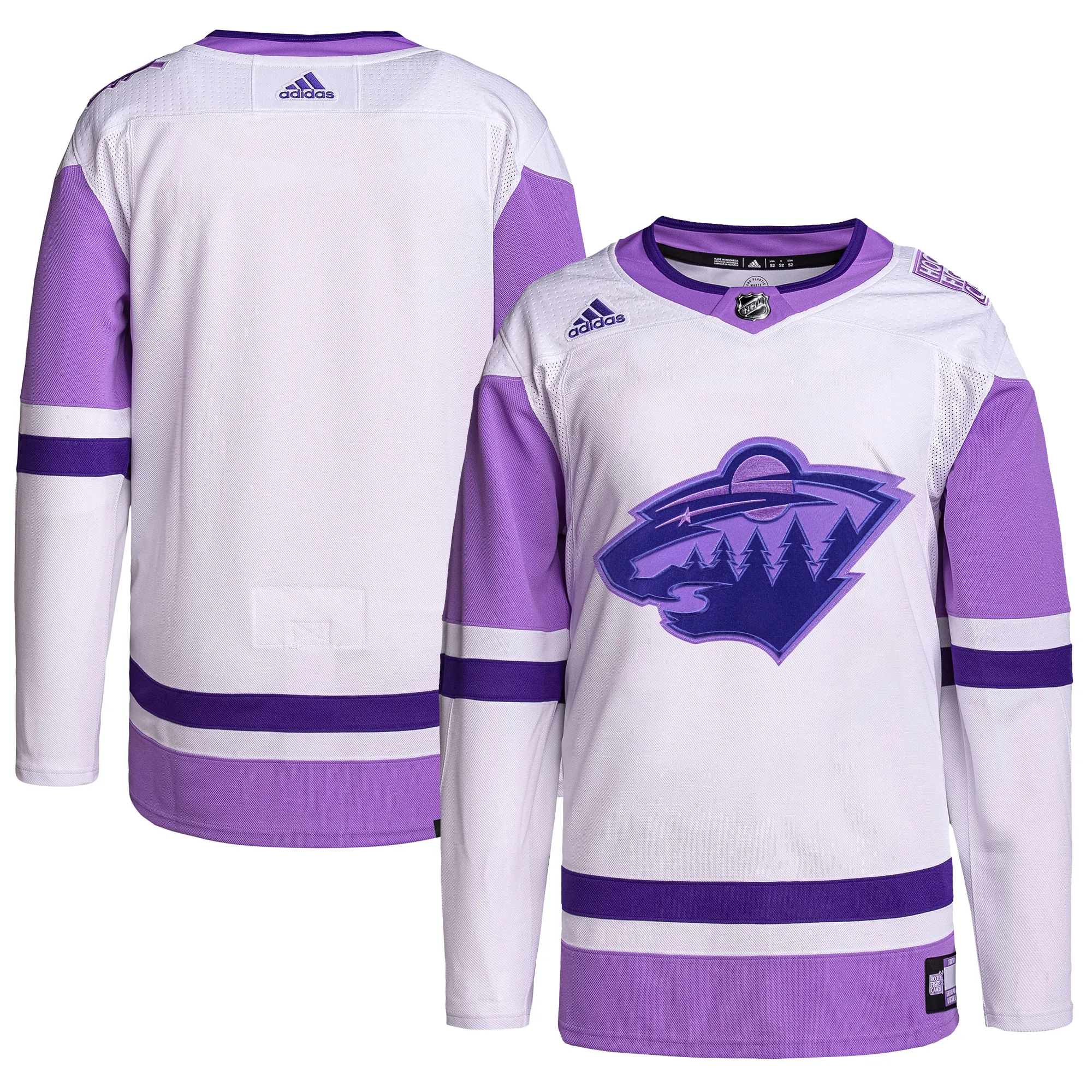 Minnesota Wild adidas Hockey Fights Cancer Primegreen Authentic Blank Practice Jersey - White-Purple