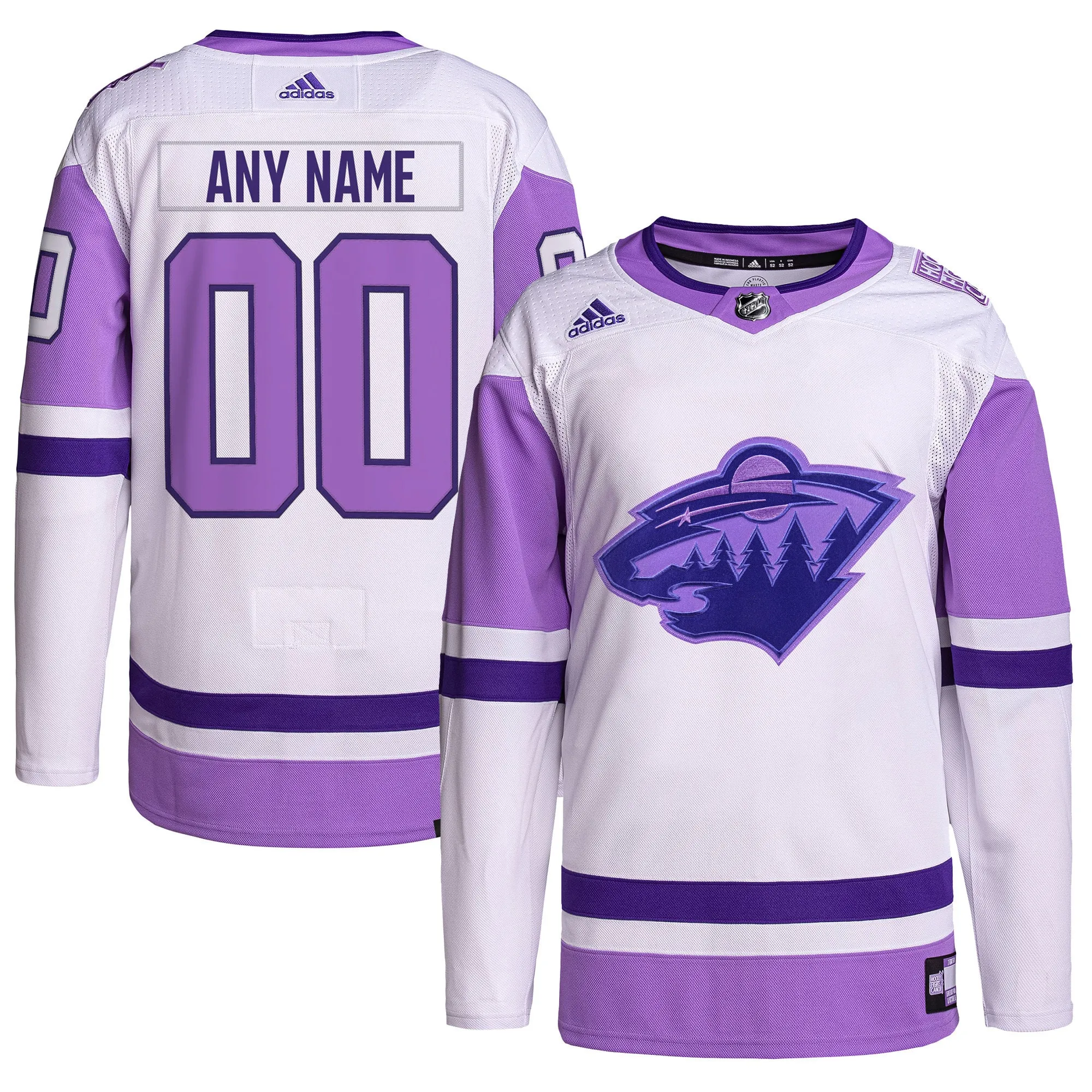 Minnesota Wild adidas Hockey Fights Cancer Primegreen Authentic Custom Jersey - White-Purple