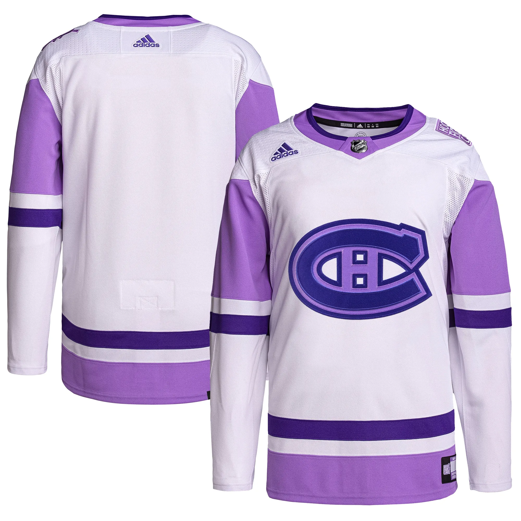 Montreal Canadiens adidas Hockey Fights Cancer Primegreen Authentic Blank Practice Jersey - White-Purple