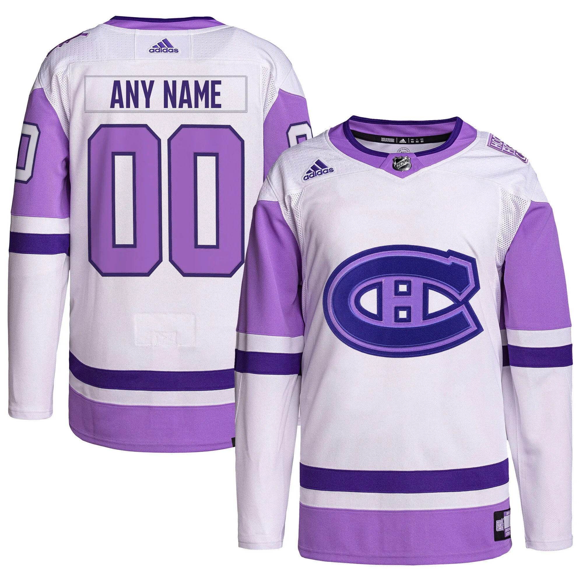 Montreal Canadiens adidas Hockey Fights Cancer Primegreen Authentic Custom Jersey - White-Purple
