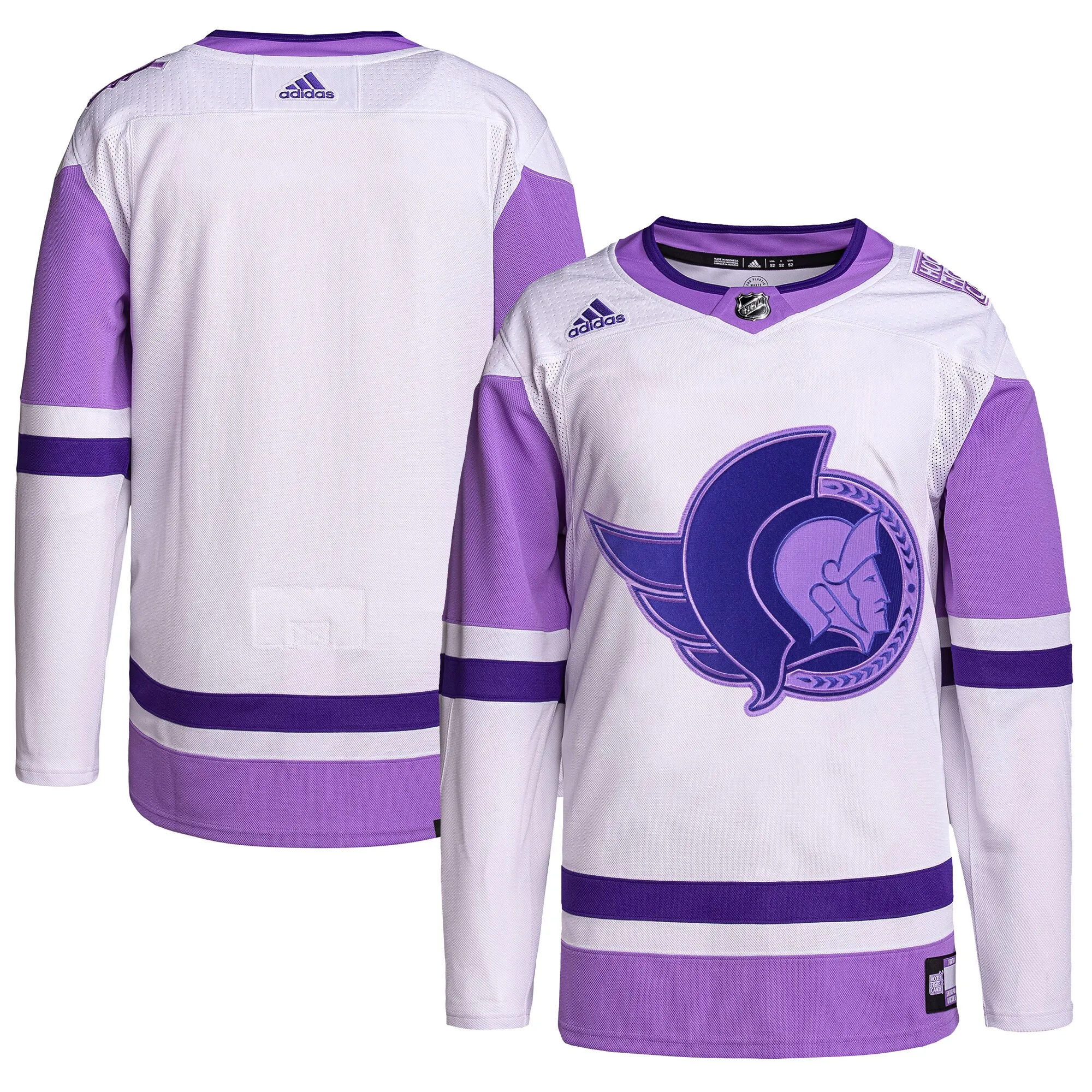 Ottawa Senators adidas Hockey Fights Cancer Primegreen Authentic Blank Practice Jersey - White-Purple