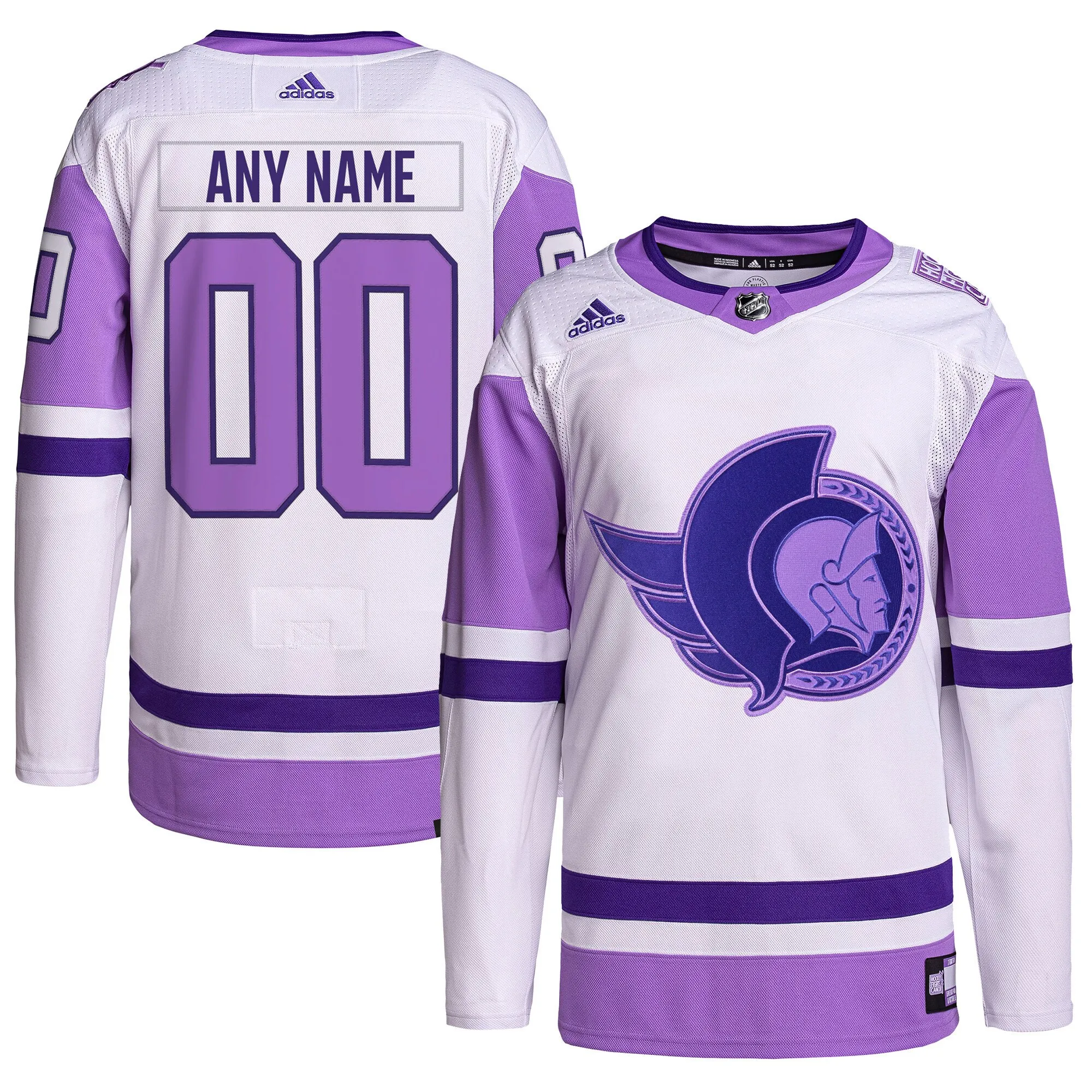 Ottawa Senators adidas Hockey Fights Cancer Primegreen Authentic Custom Jersey - White-Purple