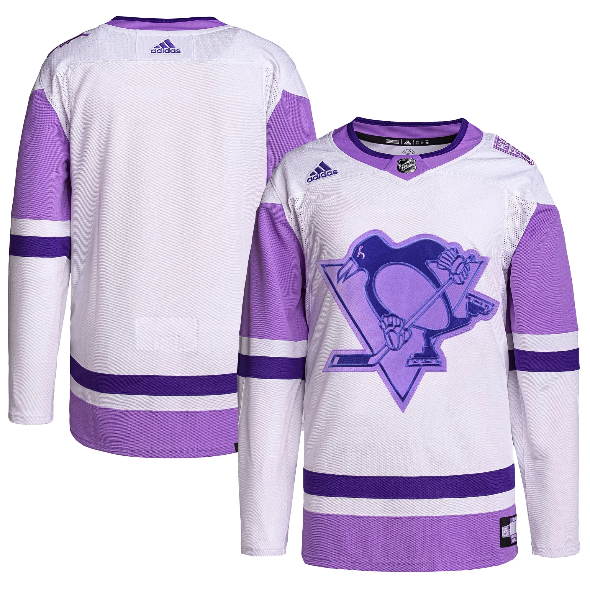 Pittsburgh Penguins adidas Hockey Fights Cancer Primegreen Authentic Blank Practice Jersey - White-Purple