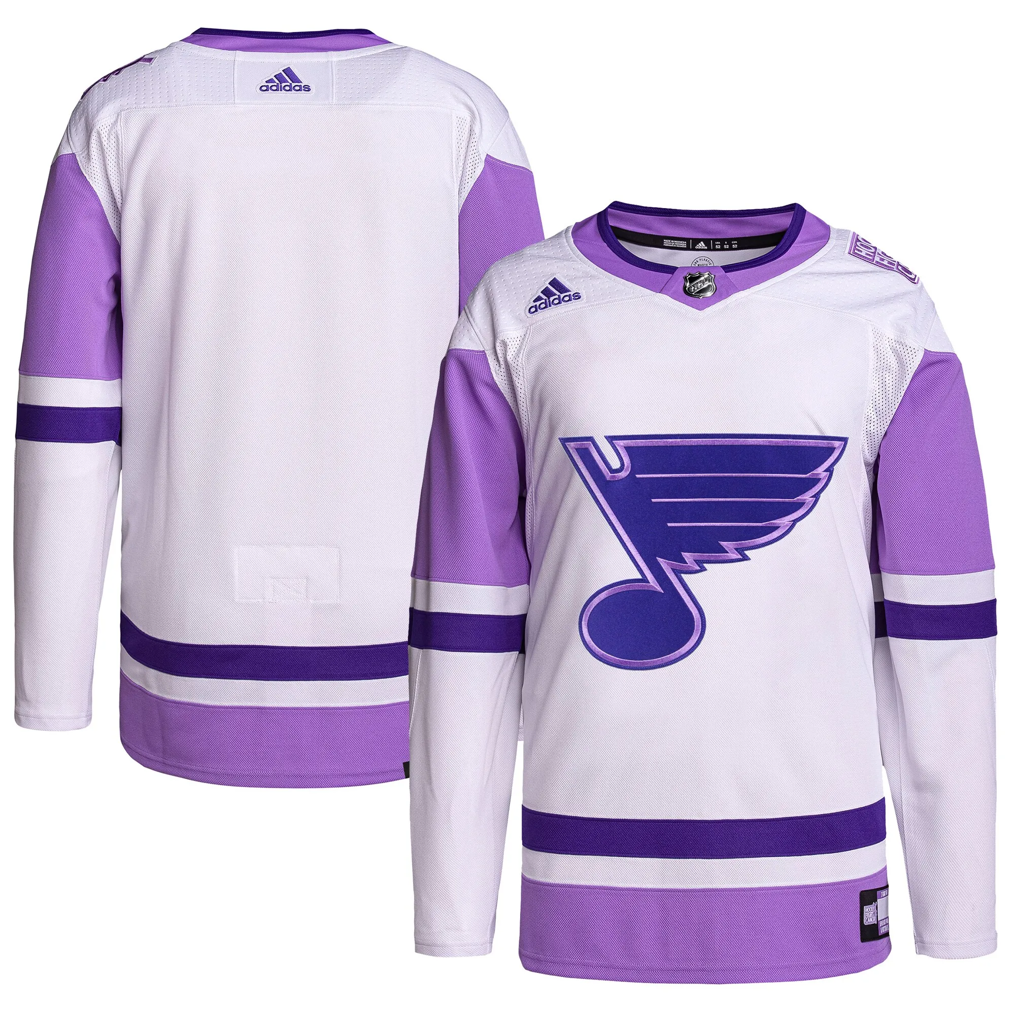 St. Louis Blues adidas Hockey Fights Cancer Primegreen Authentic Blank Practice Jersey - White-Purple