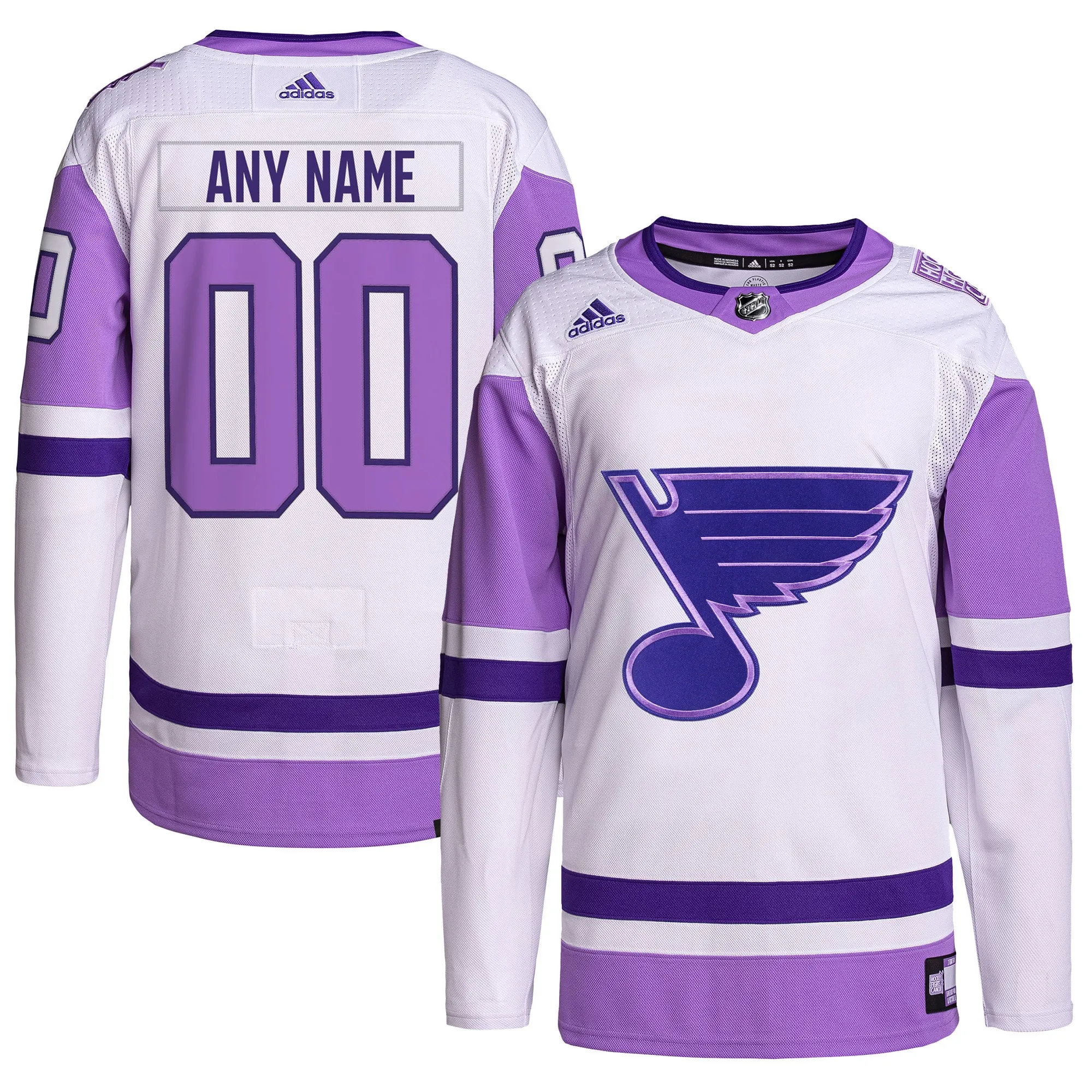 St. Louis Blues adidas Hockey Fights Cancer Primegreen Authentic Custom Jersey - White-Purple