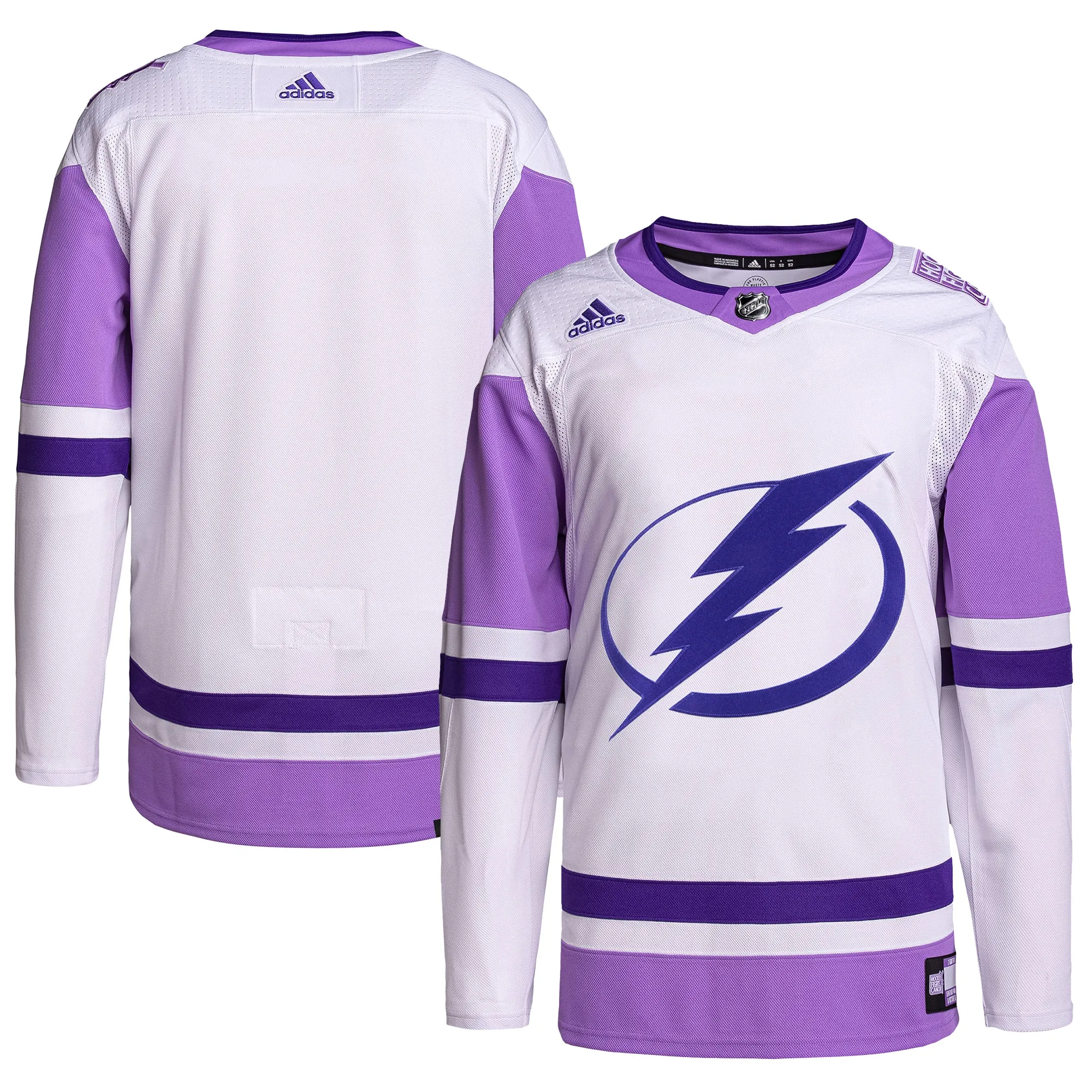 Tampa Bay Lightning adidas Hockey Fights Cancer Primegreen Authentic Blank Practice Jersey - White-Purple