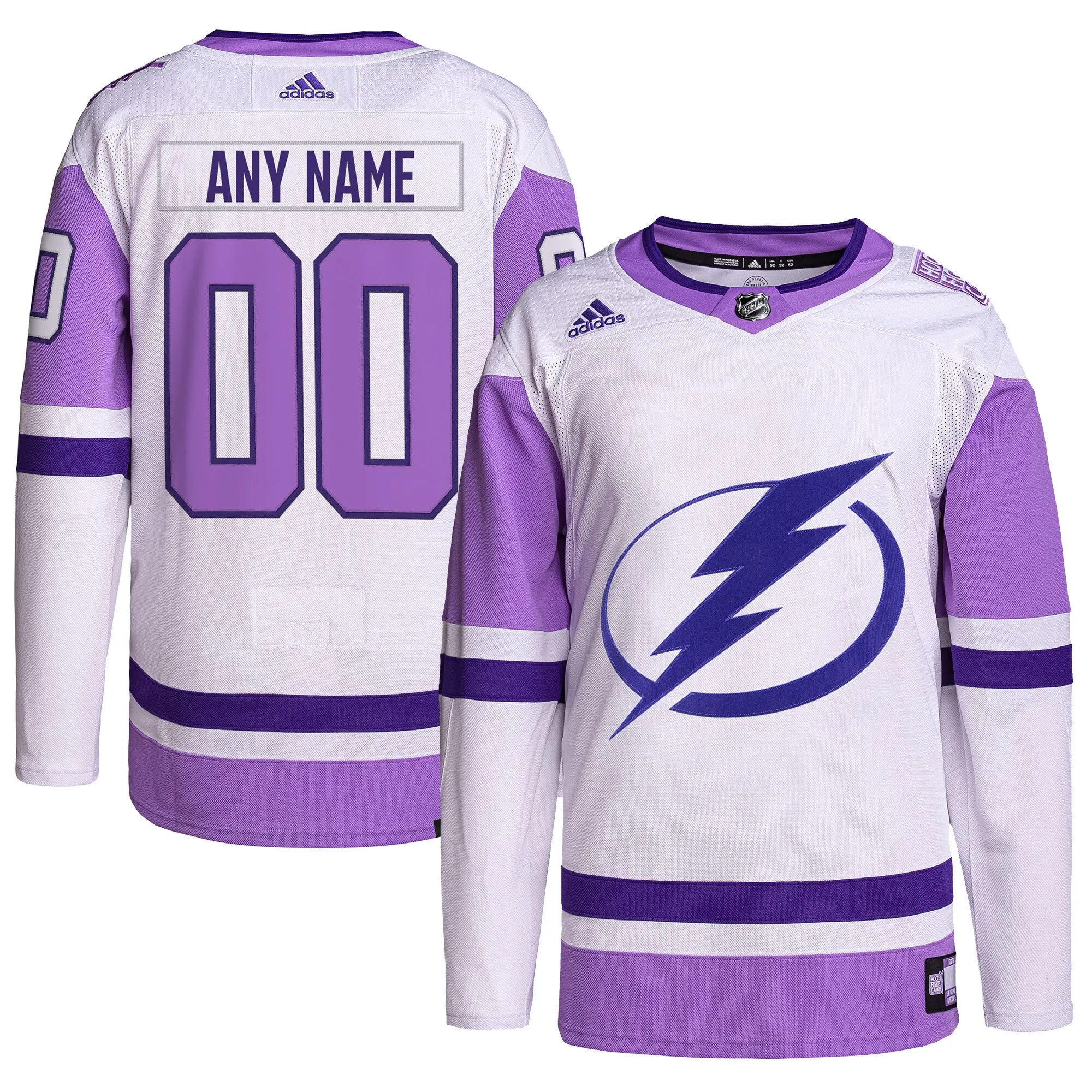 Tampa Bay Lightning adidas Hockey Fights Cancer Primegreen Authentic Custom Jersey - White-Purple
