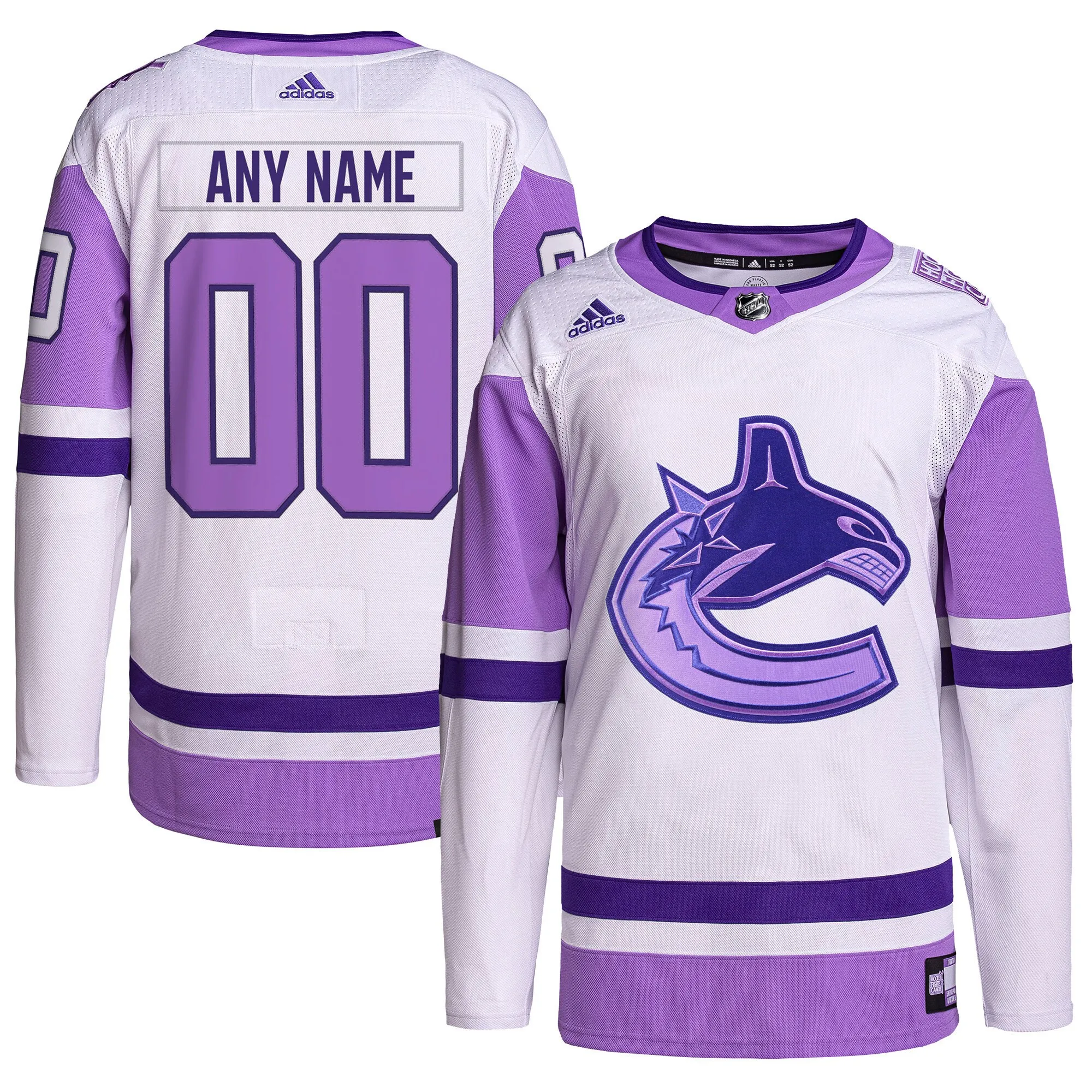 Vancouver Canucks adidas Hockey Fights Cancer Primegreen Authentic Custom Jersey - White-Purple