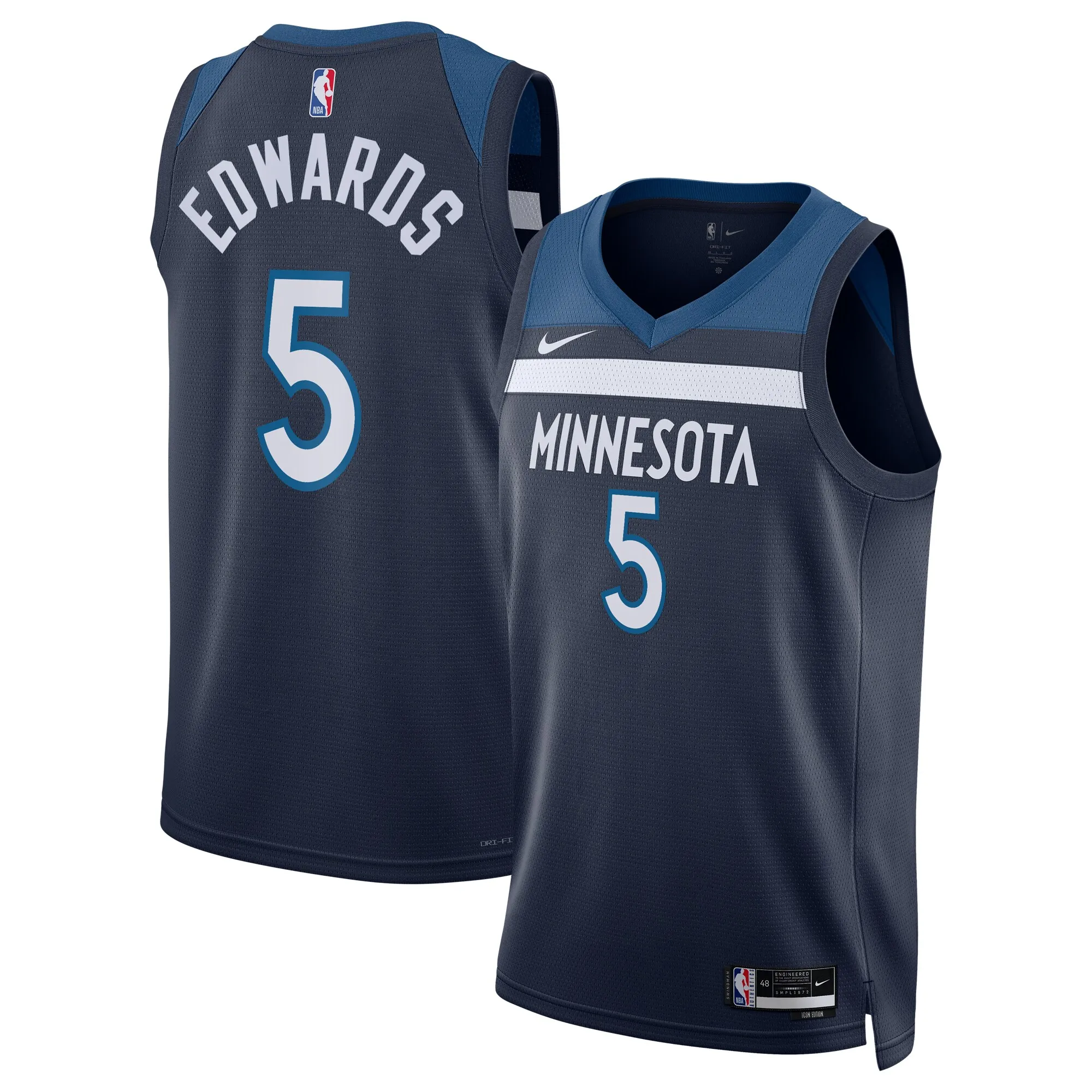Anthony Edwards Minnesota Timberwolves Nike Unisex Badge Swingman Replica Jersey - Icon Edition - Navy
