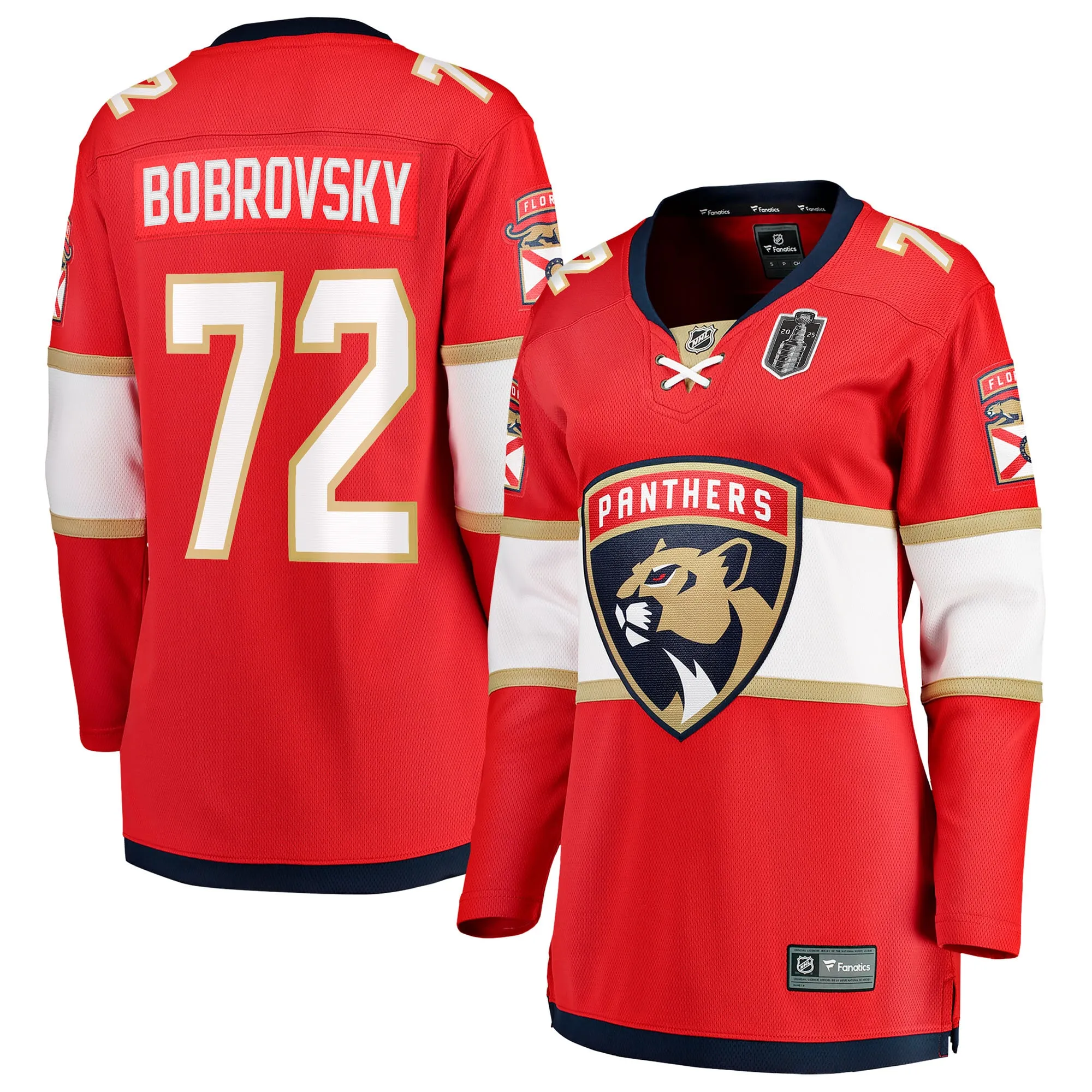 Sergei Bobrovsky Florida Panthers Fanatics Women's 2025 Stanley Cup Final Home Breakaway Player Jersey - Red