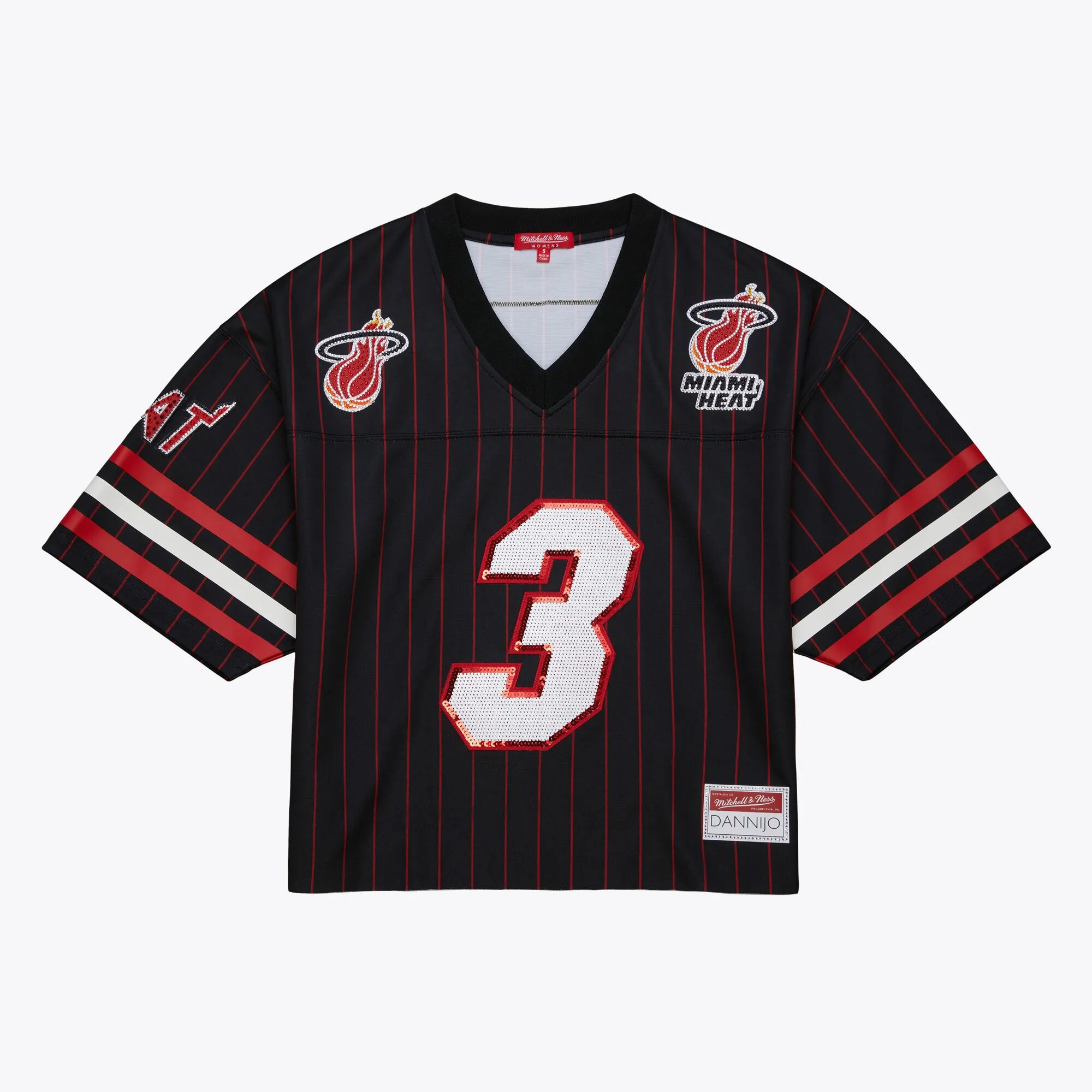 Dwyane Wade Miami Heat Mitchell & Ness x DANNIJO Women's Cropped Football Fashion Jersey - Black