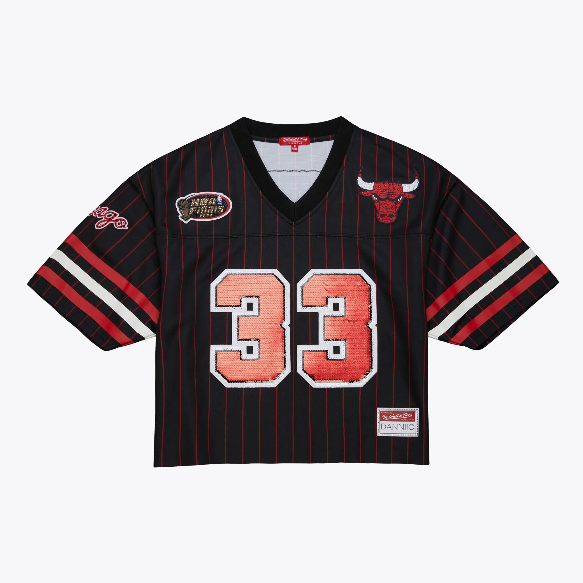Scottie Pippen Chicago Bulls Mitchell & Ness x DANNIJO Women's Cropped Football Fashion Jersey - Black