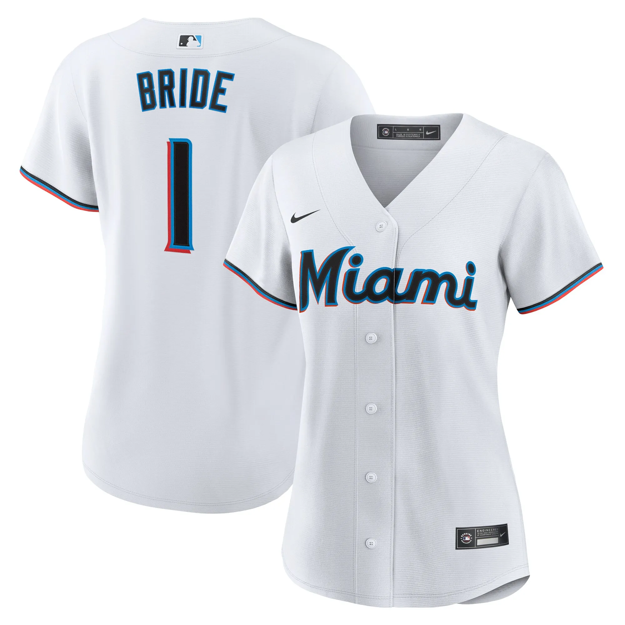 Miami Marlins Nike Women's #1 Bride Home Replica Jersey - White