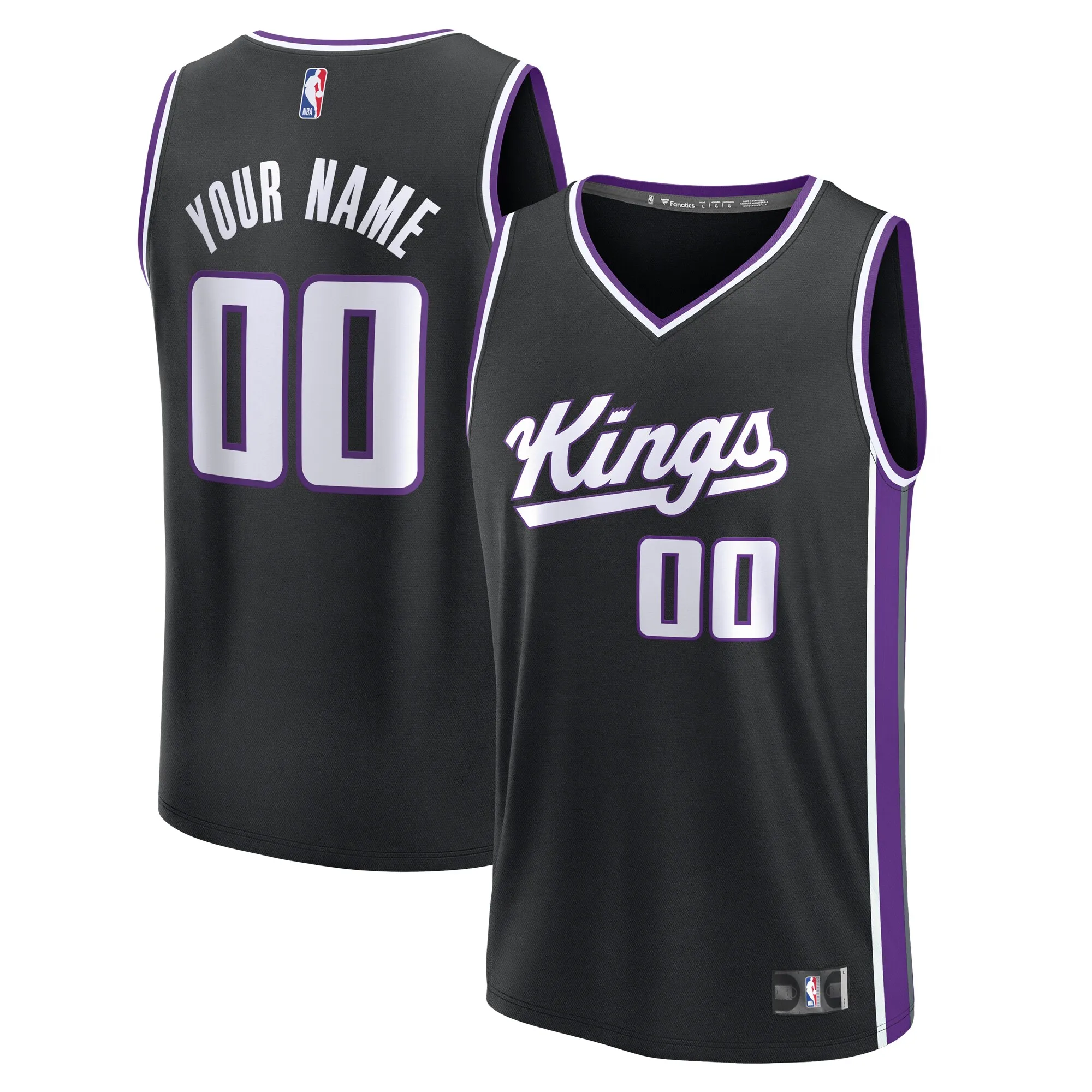 Sacramento Kings Fanatics Youth Fast Break Custom Replica Jersey - Black  - Icon Edition