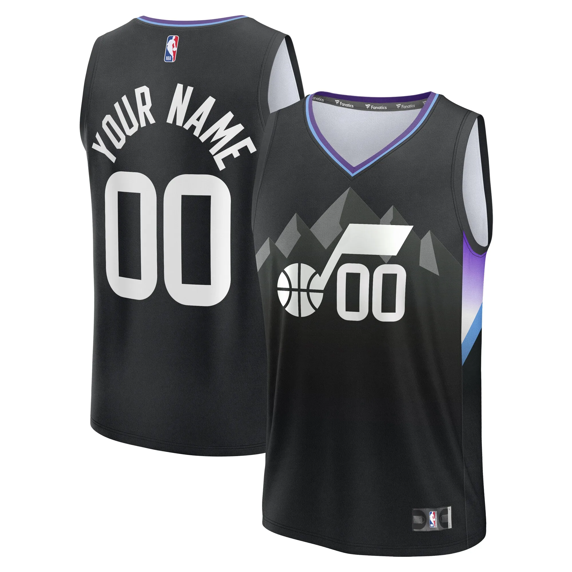 Utah Jazz Fanatics Youth Fast Break Custom Replica Jersey - Black  - Statement Edition
