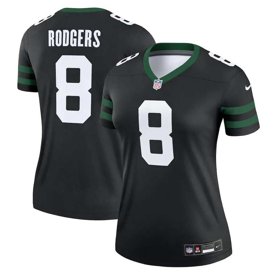 Aaron Rodgers New York Jets Nike Women's Alternate Legend Player Performance Top - Legacy Black