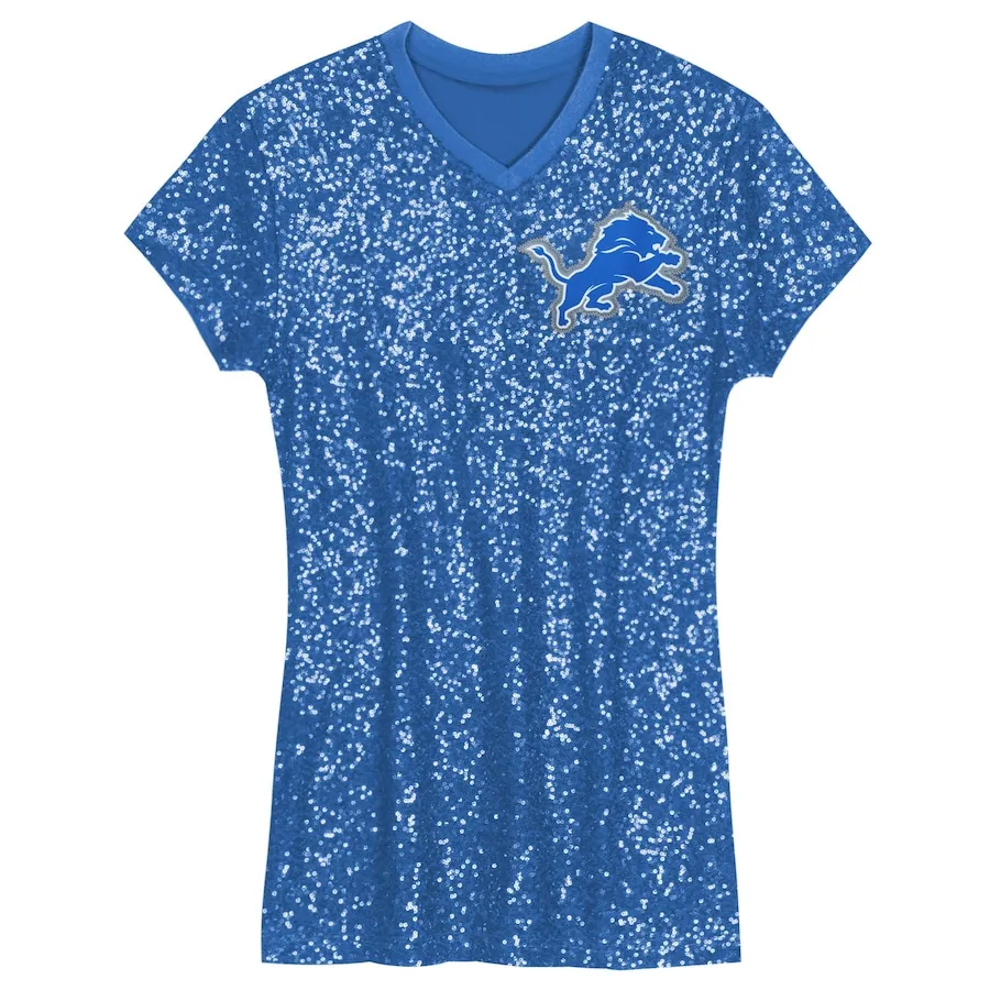 Aidan Hutchinson Detroit Lions Girls Youth Sequin Player Name &amp Number V-Neck Dress - Blue