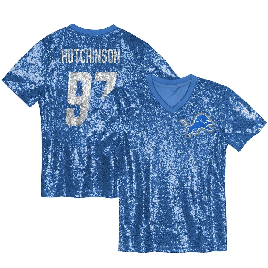 Aidan Hutchinson Detroit Lions Women's Player Name &amp Number V-Neck Fashion Jersey - Blue