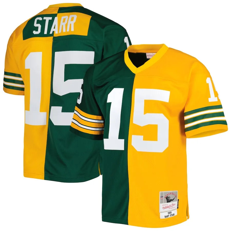 Bart Starr Green Bay Packers Mitchell &amp Ness 1969 Split Legacy Replica Jersey - GreenGold