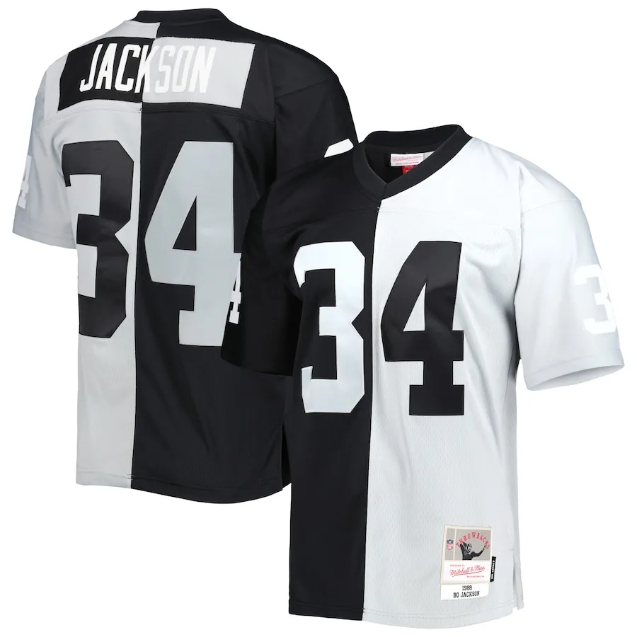 Bo Jackson Las Vegas Raiders Mitchell &amp Ness 1988 Split Legacy Replica Jersey - BlackSilver