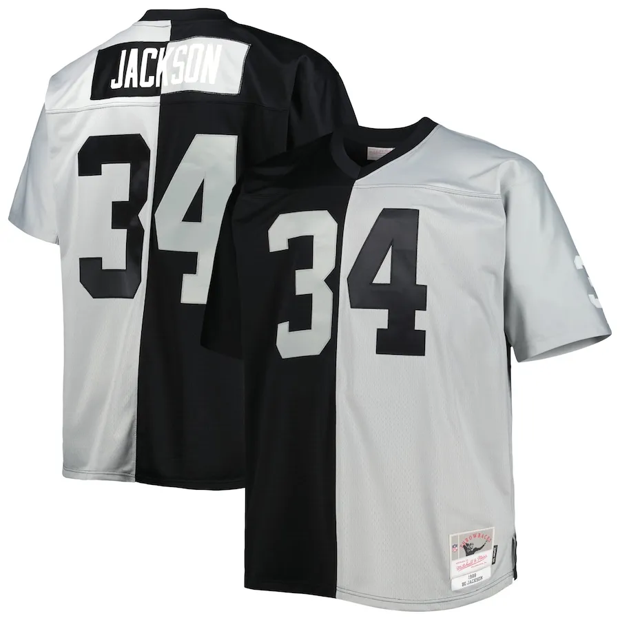 Bo Jackson Las Vegas Raiders Mitchell &amp Ness Big &amp Tall Split Legacy Retired Player Replica Jersey - BlackSilver