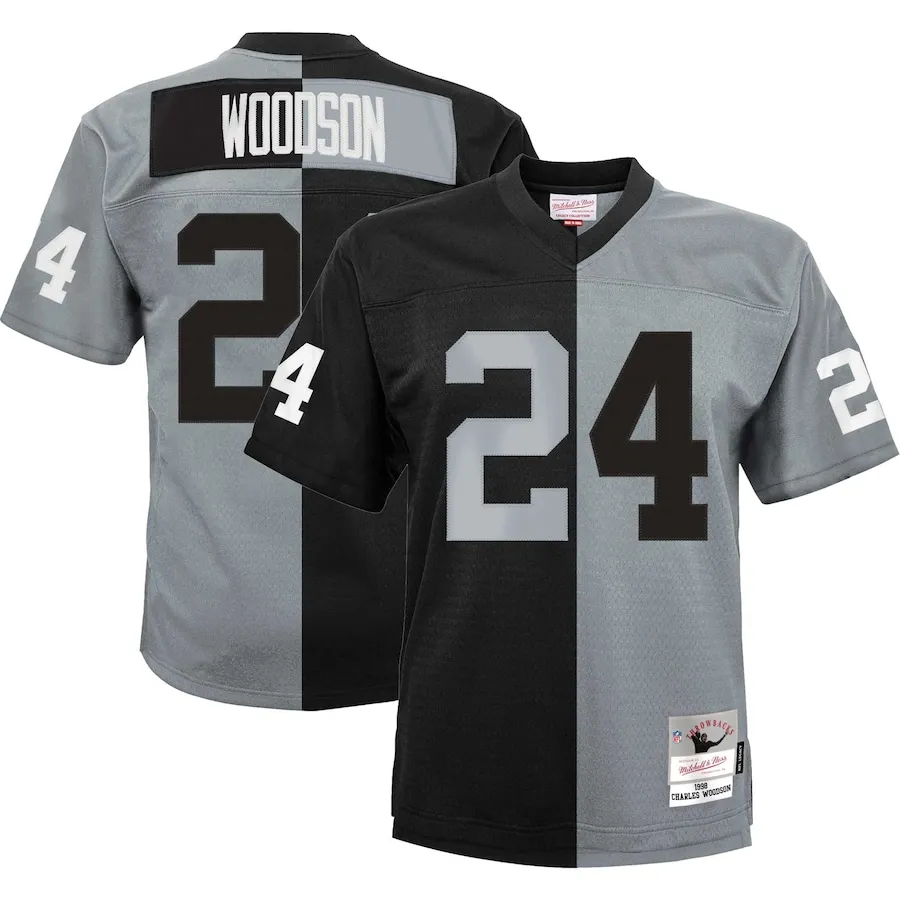 Charles Woodson Las Vegas Raiders Mitchell &amp Ness Youth Split Legacy Jersey - BlackSilver