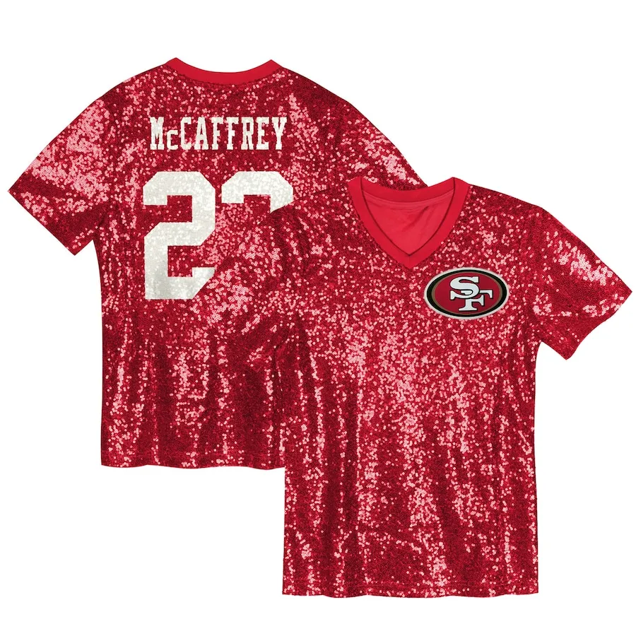 Christian McCaffrey San Francisco 49ers Women's Player Name &amp Number V-Neck Fashion Jersey - Scarlet