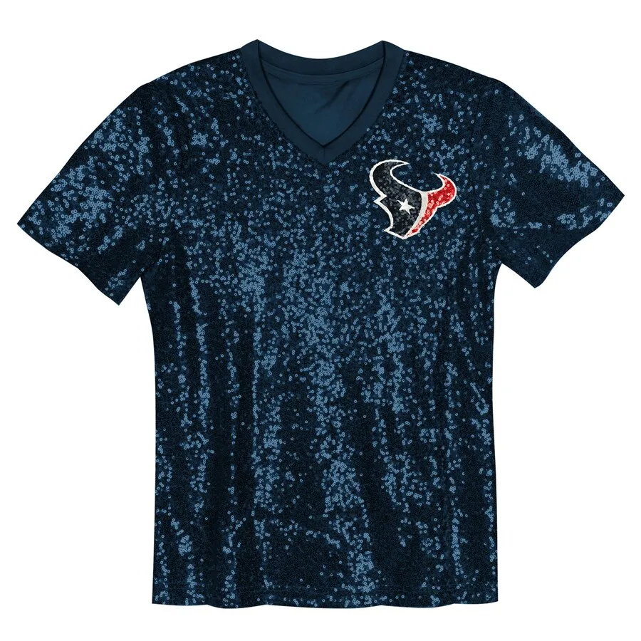 C.J. Stroud Houston Texans Girls Youth Sequin V-Neck Fashion Jersey - Navy