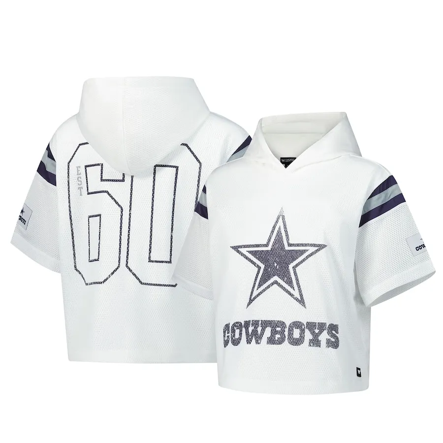 Dallas Cowboys The Wild Collective Women's Mesh Short Sleeve Hoodie T-Shirt - White