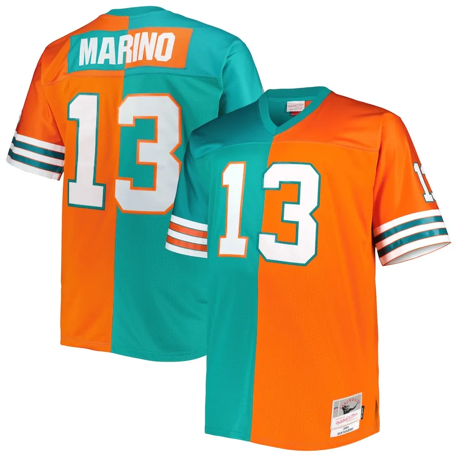 Dan Marino Miami Dolphins Mitchell &amp Ness Big &amp Tall Split Legacy Retired Player Replica Jersey - AquaOrange