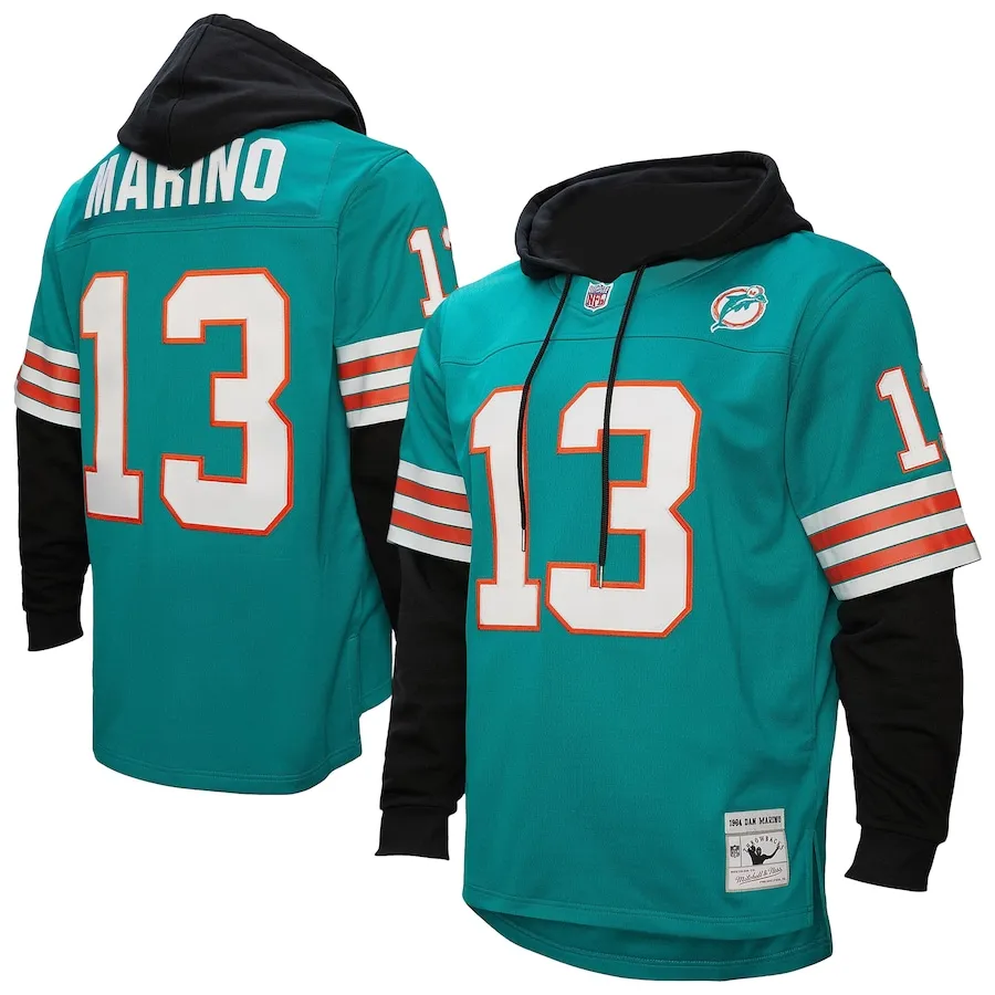Dan Marino Miami Dolphins Mitchell &amp Ness Player Name &amp Number Hoodie Legacy Jersey - Aqua