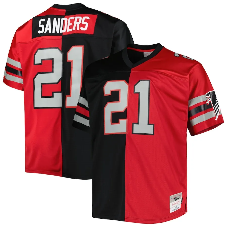 Deion Sanders Atlanta Falcons Mitchell &amp Ness Big &amp Tall Split Legacy Retired Player Replica Jersey - BlackRed