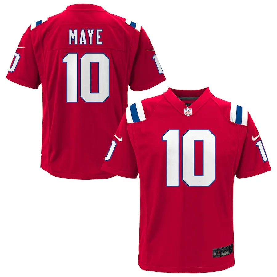Drake Maye New England Patriots Nike Youth Alternate Game Jersey - Red