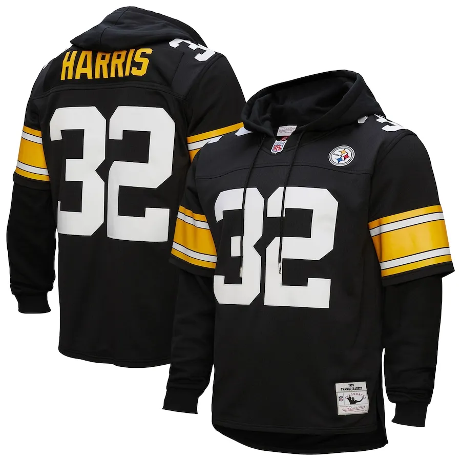 Franco Harris Pittsburgh Steelers Mitchell &amp Ness Player Name &amp Number Hoodie Legacy Jersey - Black