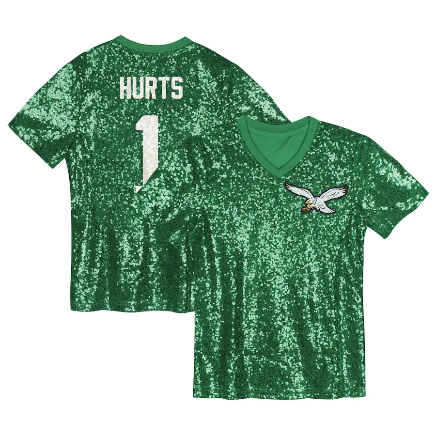 Jalen Hurts Philadelphia Eagles Girls Youth Sequin V-Neck Fashion Jersey - Kelly Green