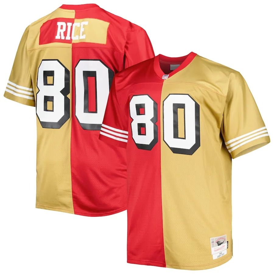 Jerry Rice San Francisco 49ers Mitchell &amp Ness Big &amp Tall Split Legacy Retired Player Replica Jersey - ScarletGold