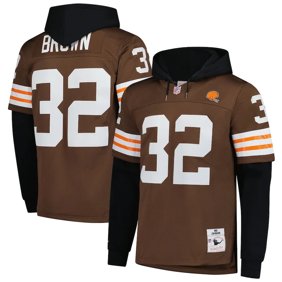 Jim Brown Cleveland Browns Mitchell &amp Ness Player Name &amp Number Hoodie Legacy Jersey - Brown