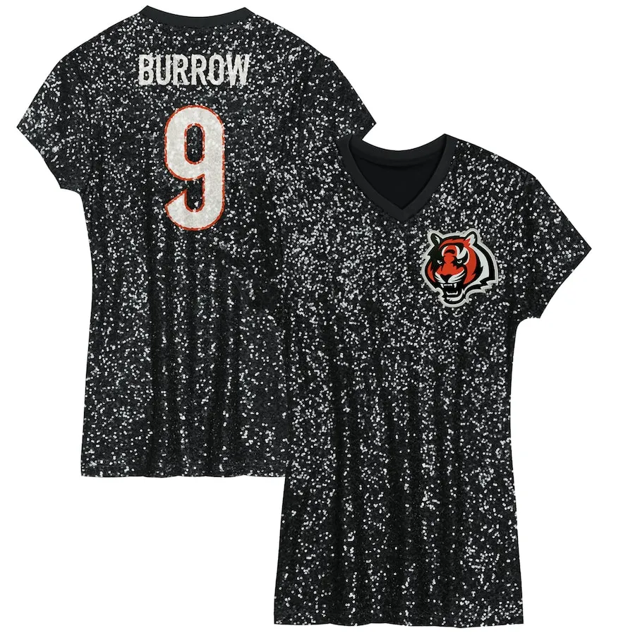Joe Burrow Cincinnati Bengals Girls Youth Sequin Player Name &amp Number V-Neck Dress - Black