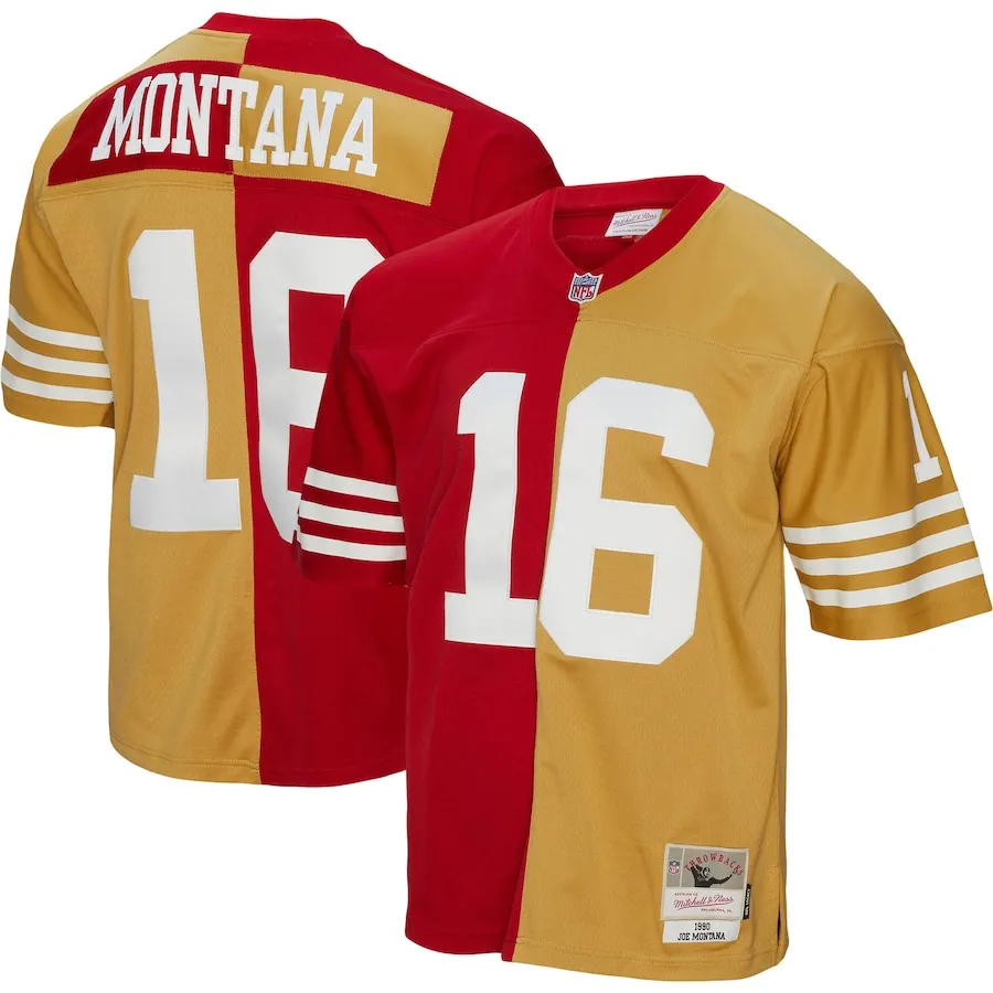 Joe Montana San Francisco 49ers Mitchell &amp Ness 1990 Split Legacy Replica Jersey - ScarletGold