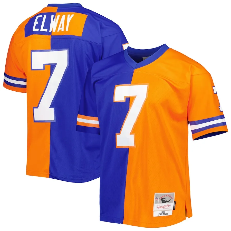John Elway Denver Broncos Mitchell &amp Ness 1990 Split Legacy Replica Jersey - RoyalOrange