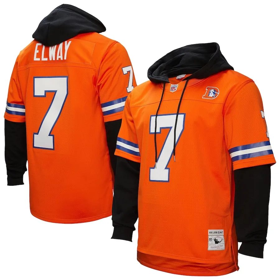 John Elway Denver Broncos Mitchell &amp Ness Player Name &amp Number Hoodie Legacy Jersey - Orange