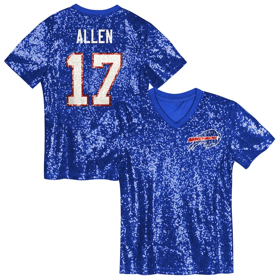 Josh Allen Buffalo Bills Girls Youth Sequin V-Neck Fashion Jersey - Royal