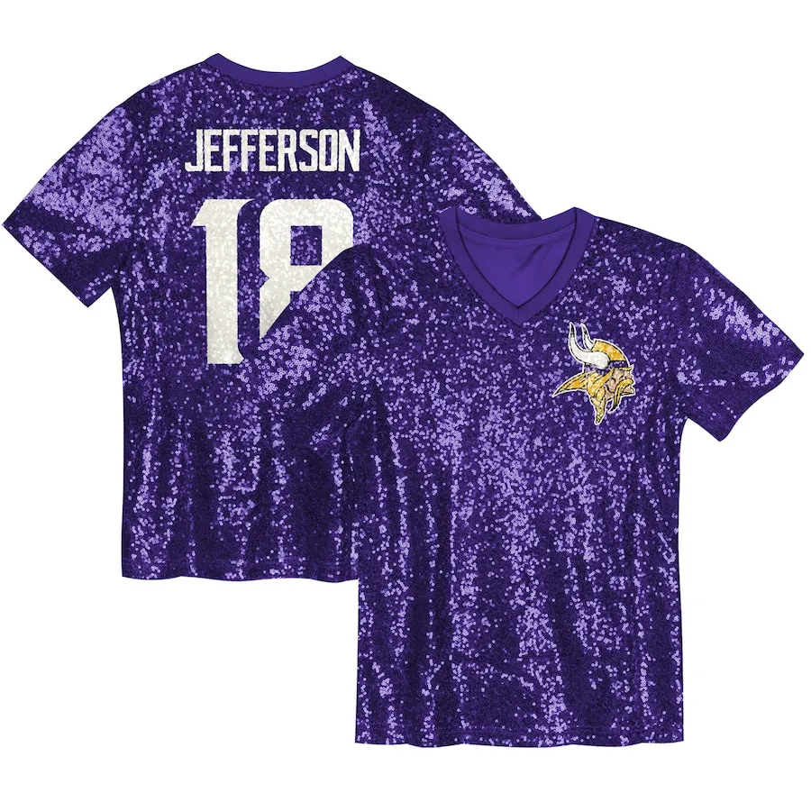 Justin Jefferson Minnesota Vikings Girls Youth Sequin V-Neck Fashion Jersey - Purple