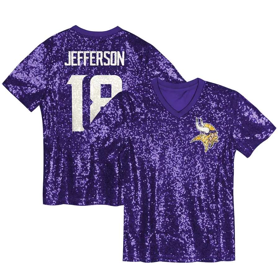 Justin Jefferson Minnesota Vikings Women's Player Name &amp Number V-Neck Fashion Jersey - Purple