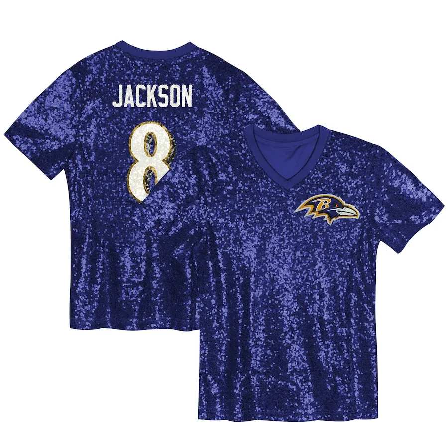 Lamar Jackson Baltimore Ravens Women's Player Name &amp Number V-Neck Fashion Jersey - Purple