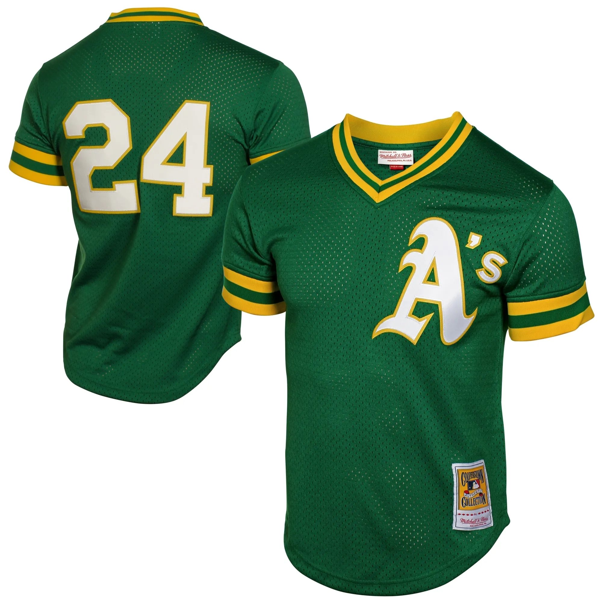 Rickey Henderson Athletics Mitchell & Ness 1991 Cooperstown Mesh Batting Practice Jersey - Green