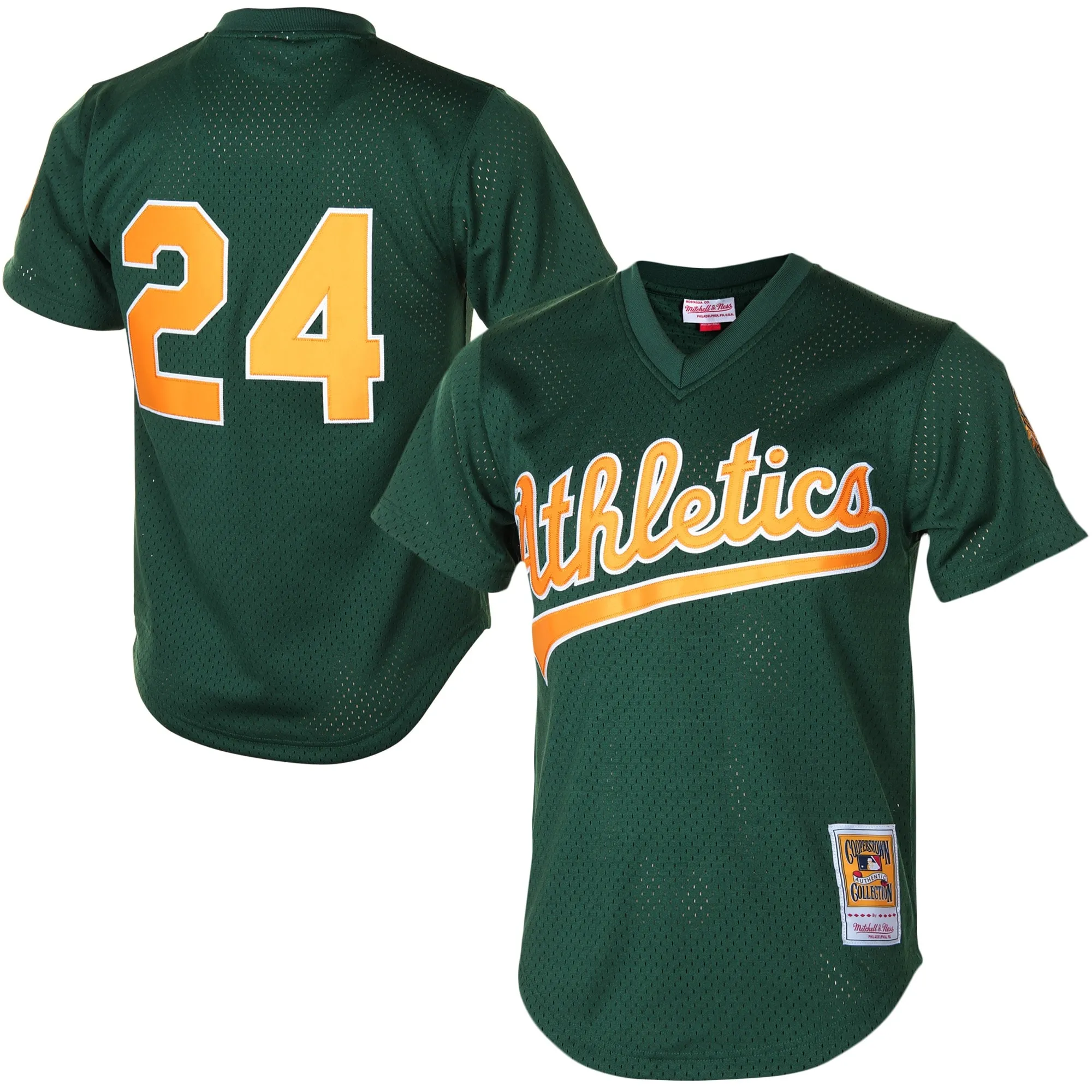 Rickey Henderson Athletics Mitchell & Ness 1998 Cooperstown Mesh Batting Practice Jersey - Green