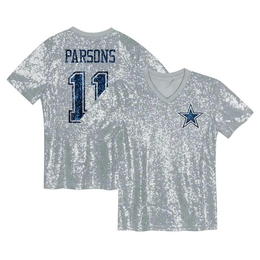 Micah Parsons Dallas Cowboys Girls Youth Sequin V-Neck Fashion Jersey - Silver