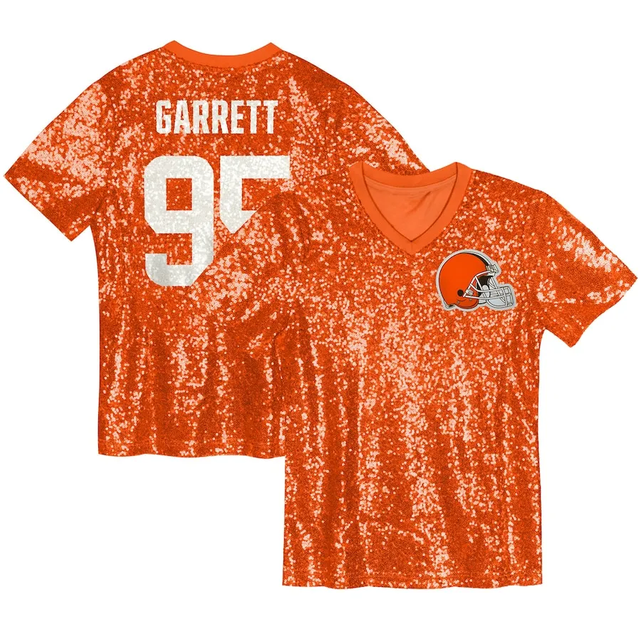 Myles Garrett Cleveland Browns Girls Youth Sequin V-Neck Fashion Jersey - Orange